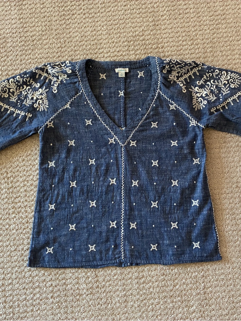 Sundance Embroidered Cotton V-Neck Boho Top.
